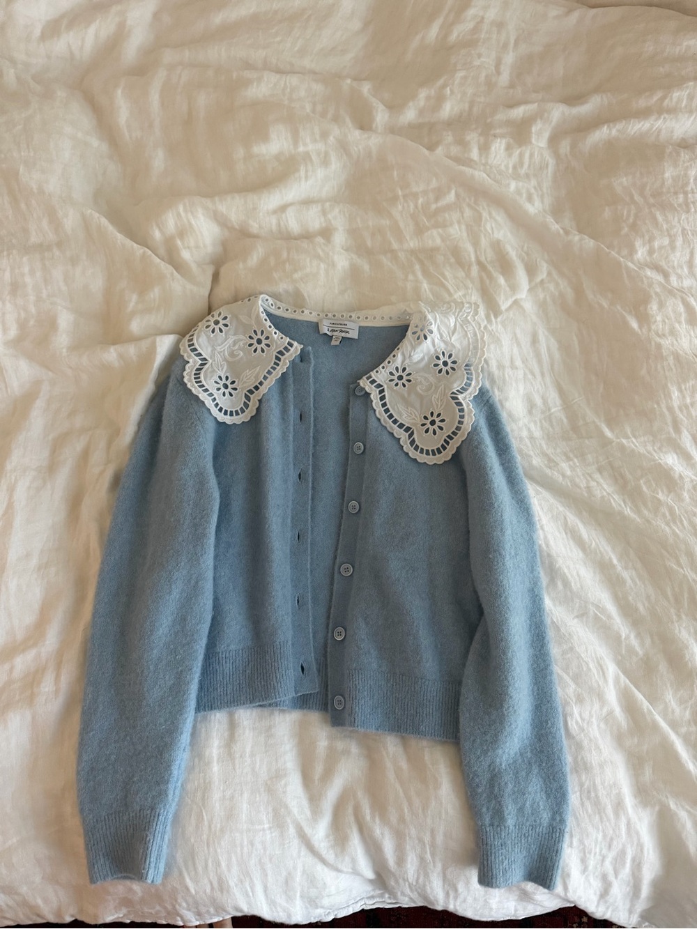 & Other Stories Powder Blue Cardigan with White Eyelet Collar - Picture 2 of 7